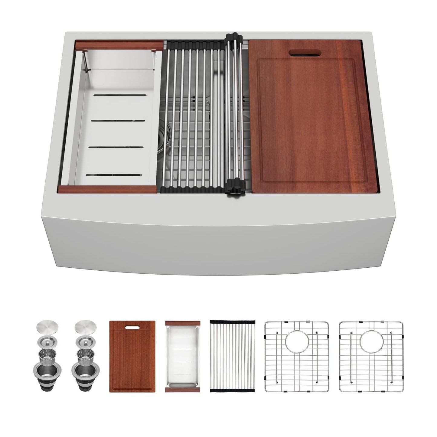 Sarlai 30 Stainless Farmhouse Sink Double Bowl - 30x22 Inch Apron Front Kitchen Sink Ledge Workstation Double Bowl 60/40 Low Divide Farmer Kitchen Sinks 16 Gauge Stainless Steel Basin