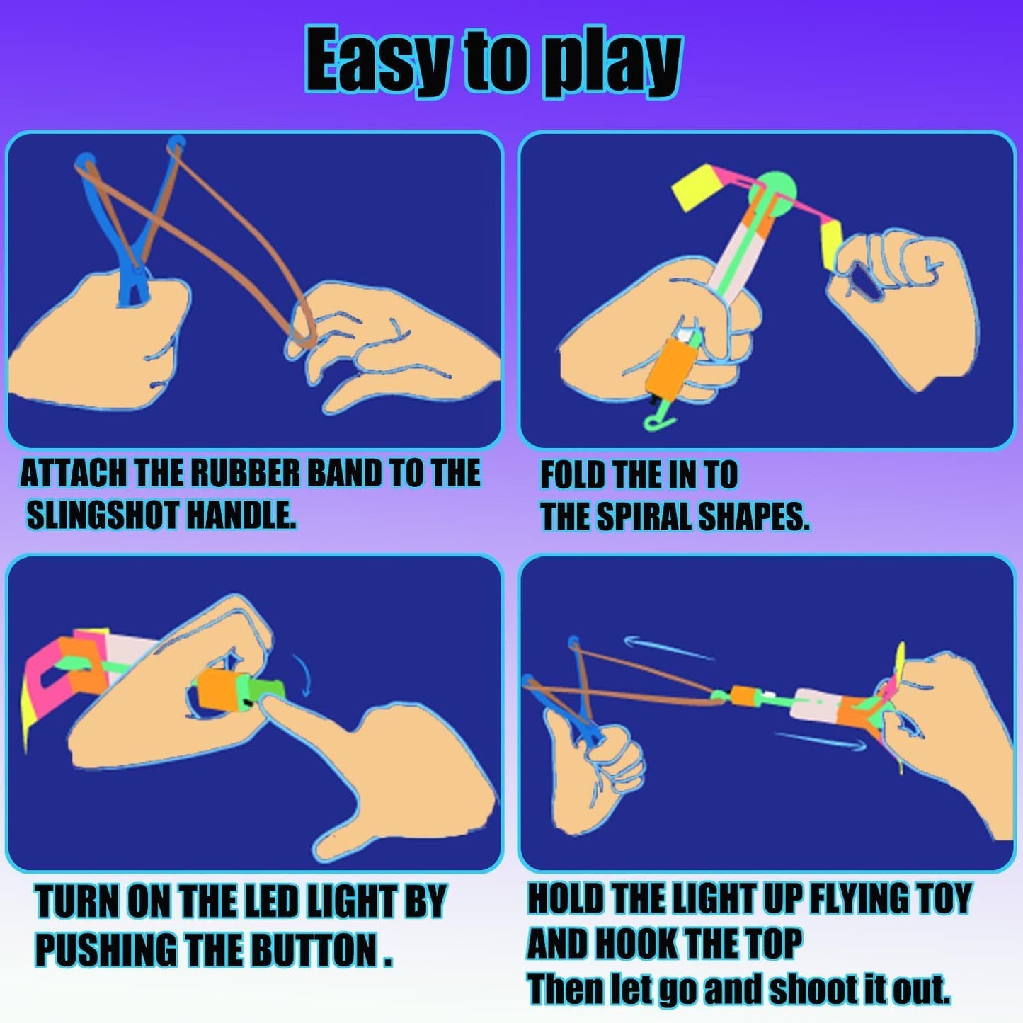 Krcilcuk 50 Sets LED Flying Set, 25 Slingshot + 25 Glow Helicopter, Glow in The Dark Party Favors for Kids, Outdoor Game Toys Party Supplies Gifts Bulk