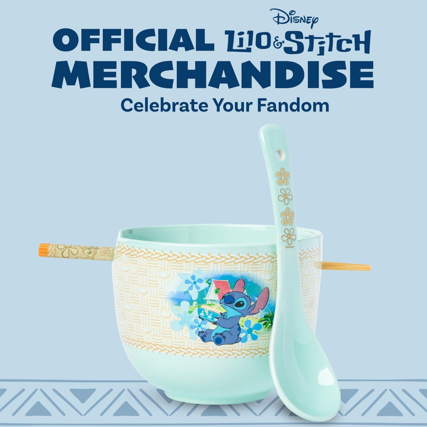 Silver Buffalo Disney Lilo and Stitch Tropical Ceramic Ramen Bowl with Chopsticks and Spoon, 20 Ounces
