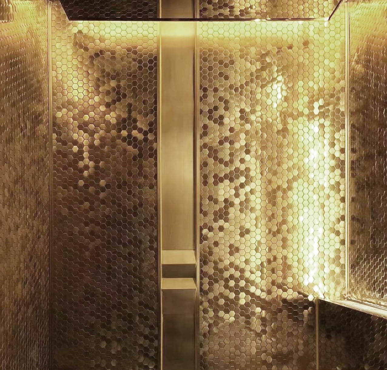 Blujellyfish Hexagon Gold Backsplash Tiles Metal Mosaic Tile Stainless Steel Brushed/Shiny Kitchen Bathroom Backsplash Shower Floor Wall Accent Tiles (5 Square Feet)