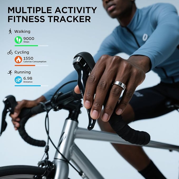 Health Activity Fitness Tracker, Ultra-thin Smart Ring for Women Men, Fitness Ring with Sleep Tracker, 24/7 Heart Rate Monitor, Step Counter, Calorie Pedometer, No APP Fee, for iOS Android(Silver #11)