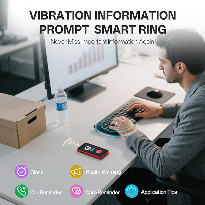 Smart Ring with Vibration Alerts, Health Tracker Ring with Body Temperature Monitor, Heart Rate, Sleep & Fitness Tracking, Waterproof Activity Ring for Men & Women, No App Fees (Silver, 8#)