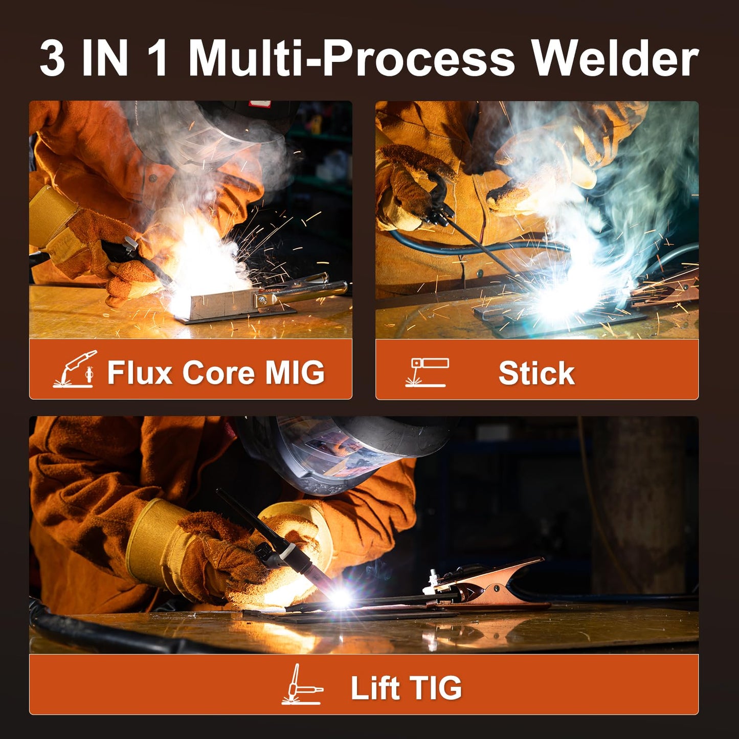 TECWELD 135A MIG Welder 110V 3-in-1 Synergic IGBT Inverter (MIG/Lift TIG/Stick) - Gasless Flux Core, Portable Welding Machine with LED Display