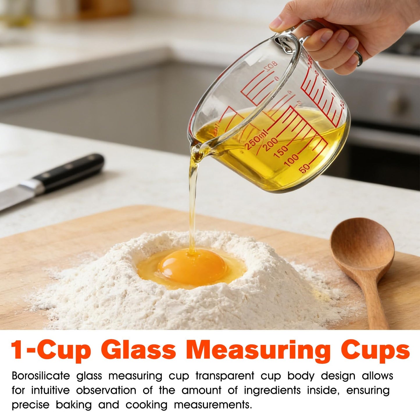 1 Cup Glass Measuring Cups,Clear Borosilicate Glass Liquid Measuring Cup for Kitchen & Baking Microwave Oven Dishwasher Safe Measuring Cups,8 oz/250ml Glass Measuring Cup