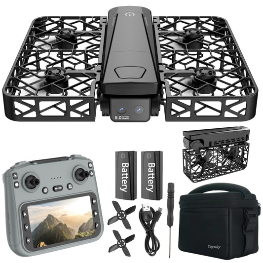 EcuFlyAi 2K Dual Camera Drone with 4.5" LCD Screen Remote (No Phone Needed), Brushless Motor FPV Quadcopter, Under 249g Mini Drone, Foldable Design, 2 Batteries, Optical Flow Stable Hover, Portable for Adults
