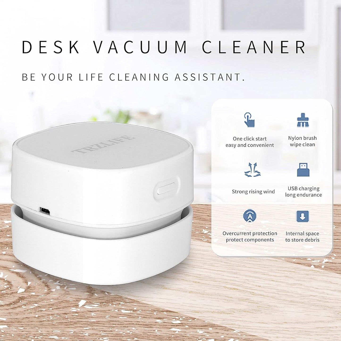 Countertop TRZLIFE USB Rechargeable Mini Desk Vacuum, Cordless Portable Keyboard Desktop Cleaner, Ideal Office