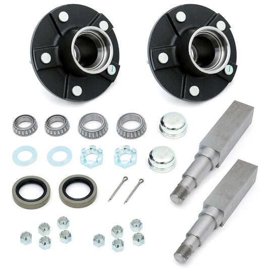OWLAUTO 5-Bolt 5" Circle Trailer Hub Assembly with 1-3/8" to 1-1/16" Tapered Spindle and Bearings, Set of 2