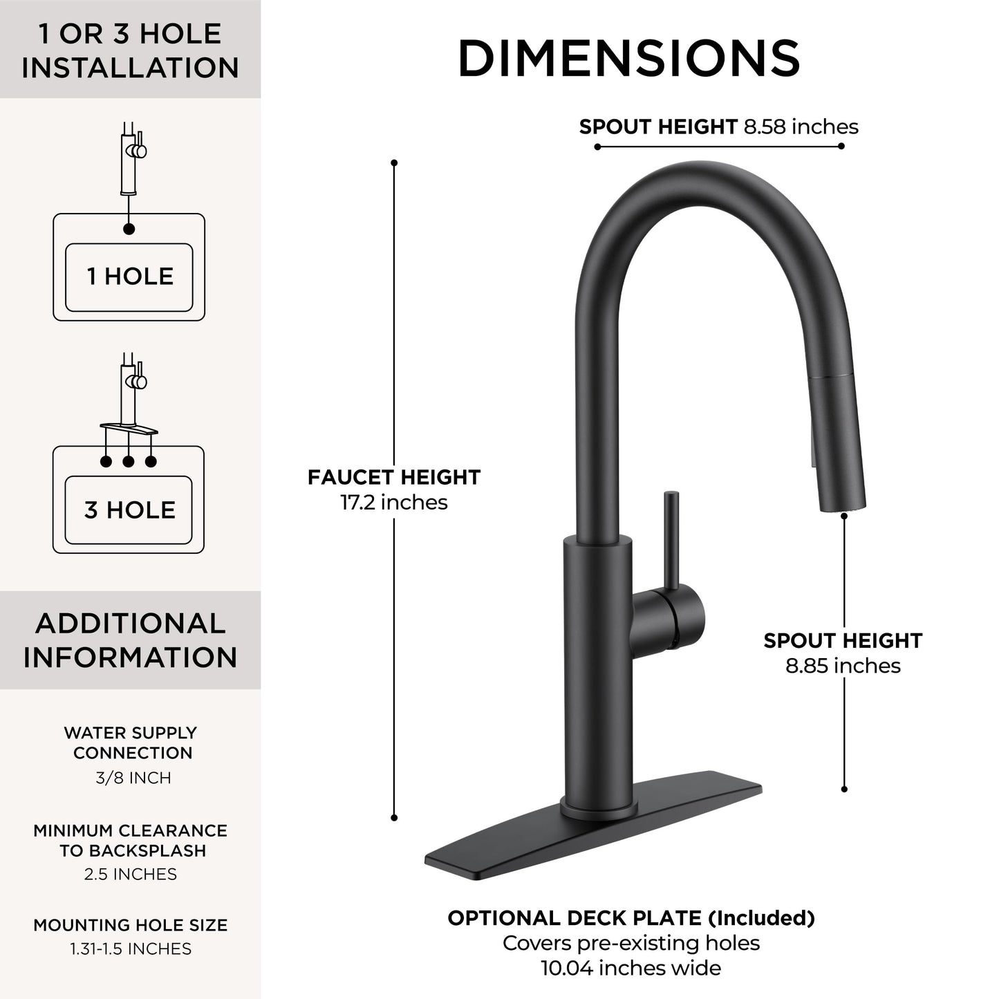 FORIOUS Kitchen Faucet with Pull Down Sprayer, Classic Matte Black, Single Handle High Arc Stainless Steel Kitchen Sink Faucet, 1 or 3 Hole Deck Mount for RV, Bar, Farmhouse, Laundry, Outdoor
