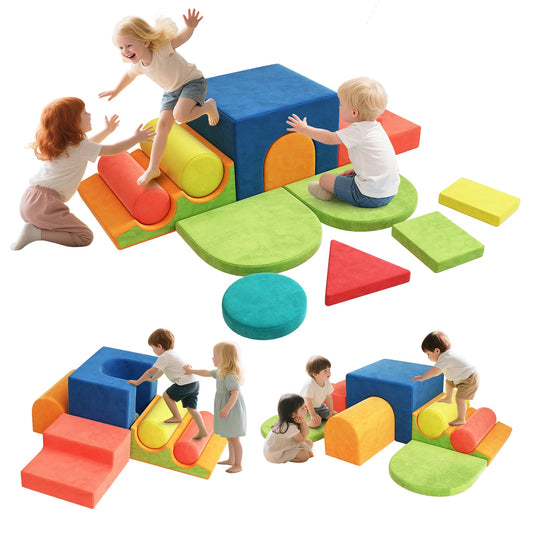 BabeNova 12-Piece Foam Climbing Blocks for Toddlers 1-3, Toddler Climbing Toys Indoor Soft Play Set, Kids Foam Climb Blocks with Tunnel, Steps, Rollers for Crawling, Montessori Indoor Play Gym