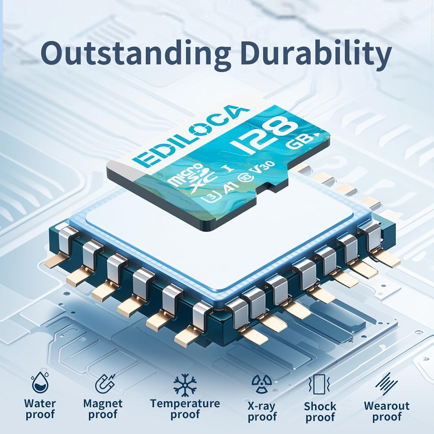 Ediloca 128GB 100MB/s, 4K C10, U3, V30, A1 Micro SD Card, Memory Card with SD Adapter, Read Speed up to UHS-I TF Card