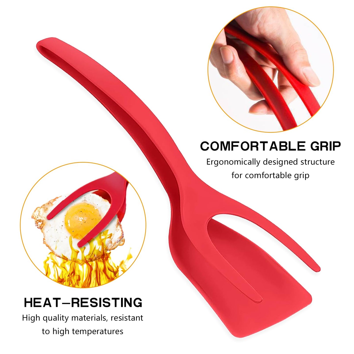 Egg Flipper Spatula Tongs 2 PCS Spatula for Non Stick Frying Pan 2 in 1 Grip & Flip Kitchen Tongs, High Heat Resistant BPA Free Cooking Utensils, Ideal Cookware for Pancakes, Fish, Eggs, Toast