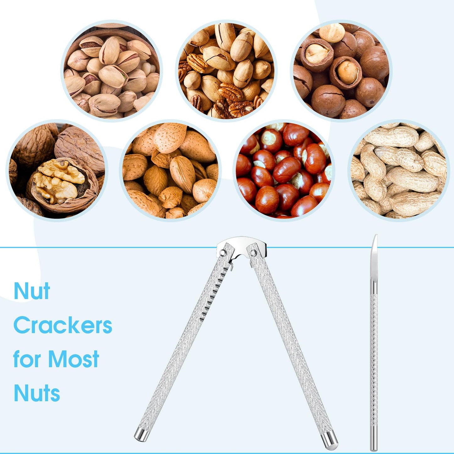 FoldTier 12 Pack Nut Cracker Set Nutcracker and Picks Set Stainless Steel Nut Opener Walnut Pecan Tool Seafood Crackers Lobster Crab Cracker Pliers for Walnut Hazelnut Almond Crab