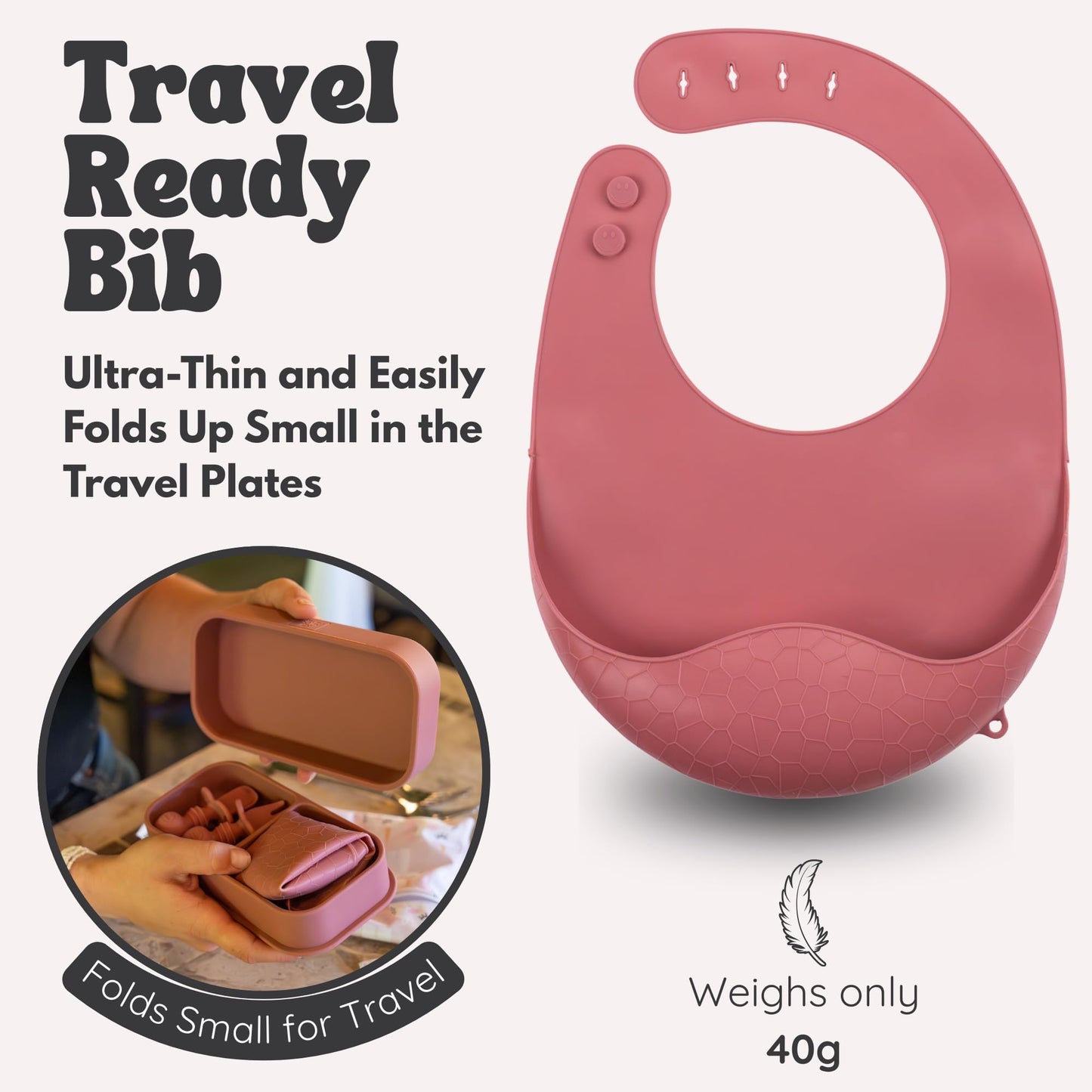 Baby Travel Essentials 6 Pc Silicone Feeding Set - Portable Toddler Plates with Suction, Baby Spoons & Foldable Bib in Carrying Case - BPA-Free Infant & Toddler Utensils for Airplanes & Eating Out