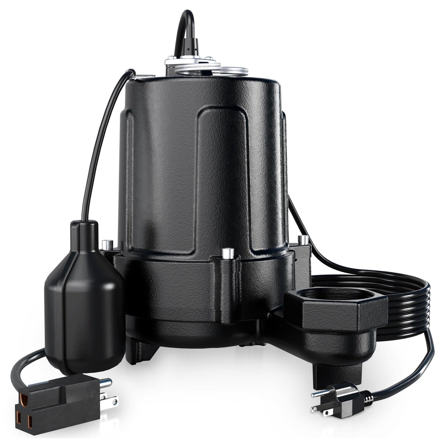 LANCHEZ 1.5 HP 53FT Submersible Sewage Pump, Heavy Duty Cast Iron Effluent Pump with Automatic Tethered Float Switch, Sump Pump for Sump Basin, Basement, Residential, 2" NPT Discharge, Black