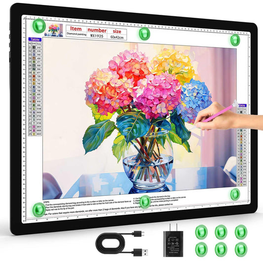 Zocelight Rechargeable A2 Light Pad 25.2" x 18.4",Magnetic Light Board for Diamond Painting,Physical Buttons,US Adapter,3 Colors,Stepless Dimming Light Box for Tracing, Light Table Sketching,Drawing