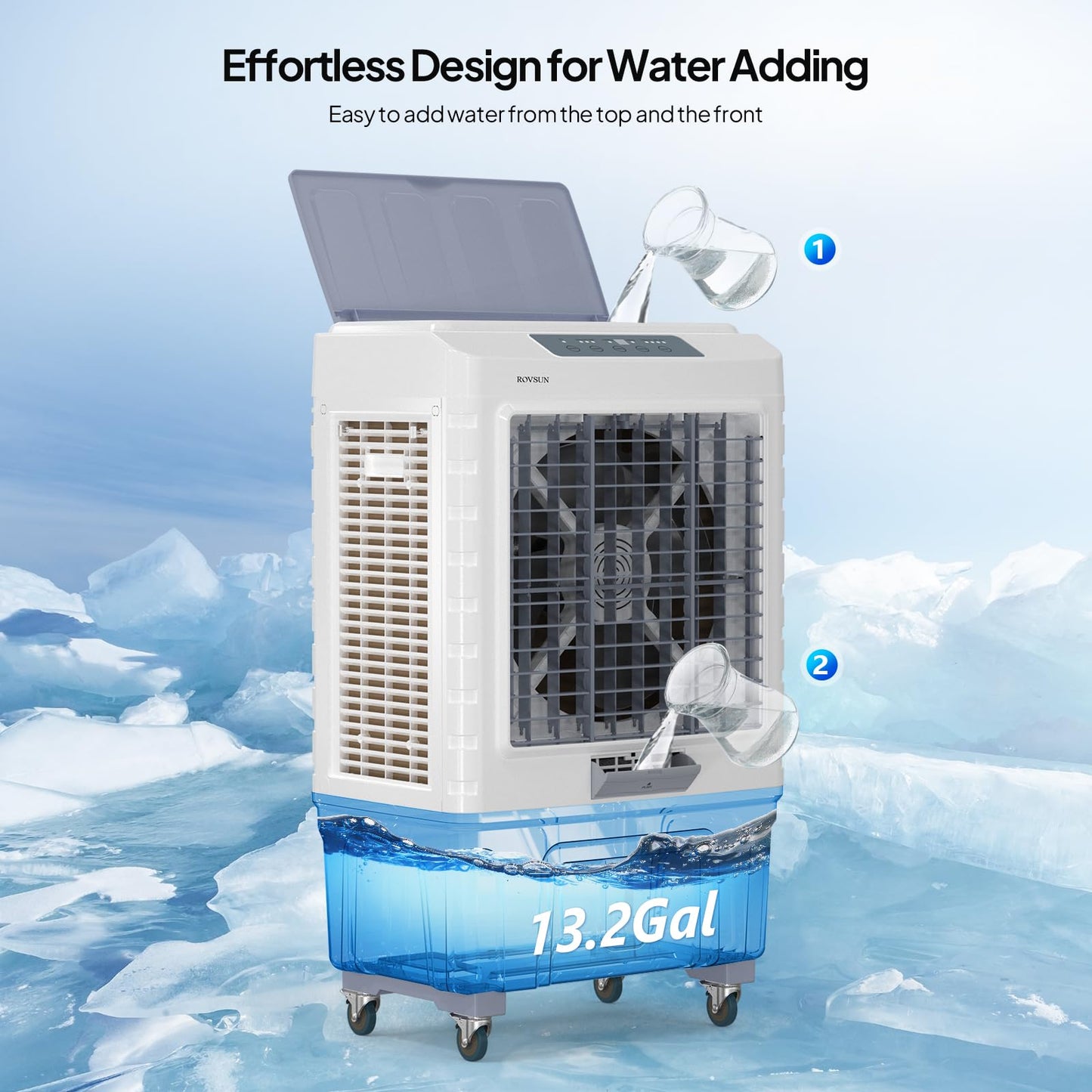 ROVSUN 13.2Gal Portable Swamp Cooler, 4100CFM Evaporative Air Cooler with Auto Oscillating, Remote, 3 Speeds, 7.5H Timer & 4 Ice Packs, 3-IN-1 Humidifying Cooling Fan Indooor Outdoor Patio Garage