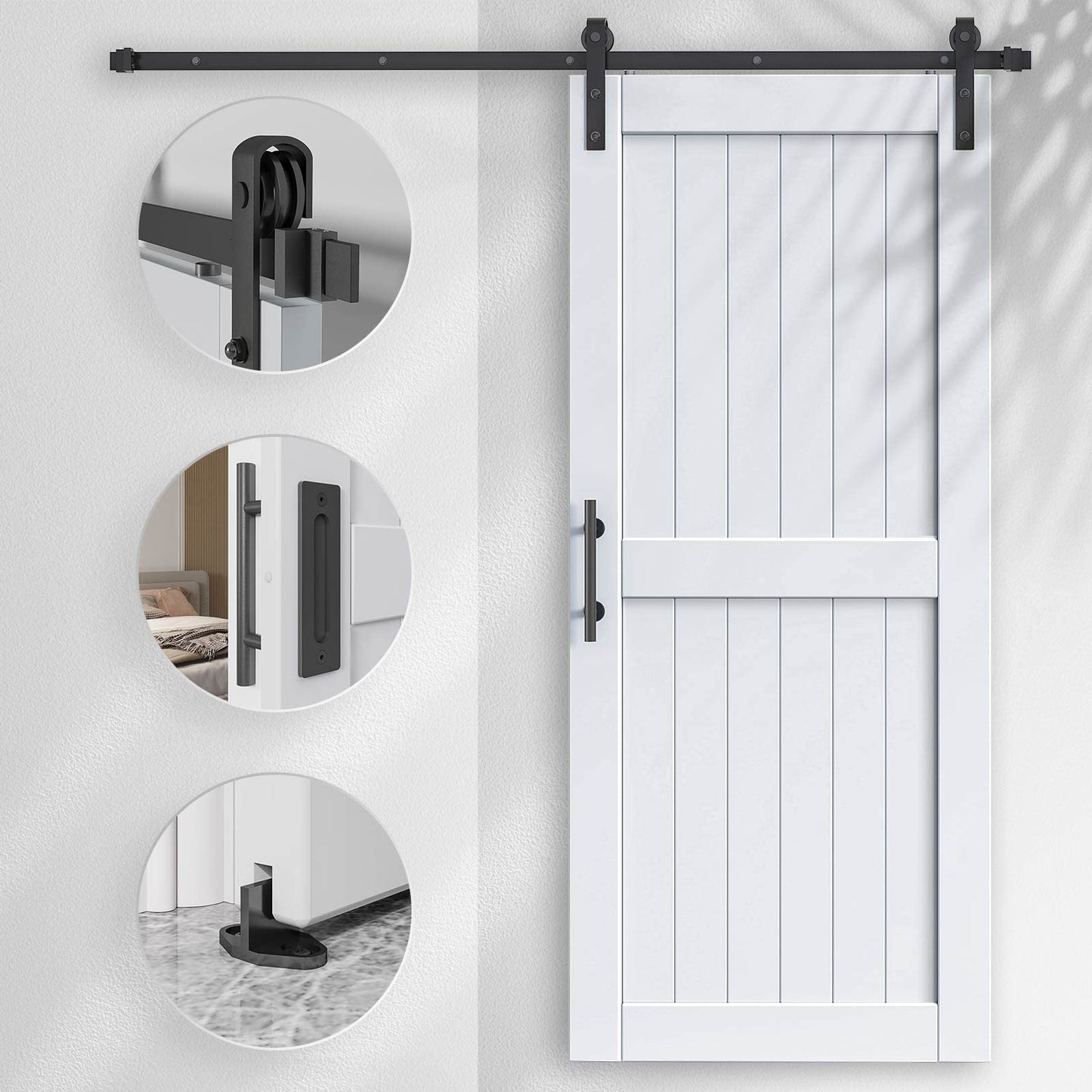 EaseLife 36 x 96 inch White Barn Door with 6.6FT Sliding Door Hardware Kit Included & Handle,Solid Wood Covered with Waterproof PVC Surface,DIY Assemblely,Easy Install,H-Frame,Fit 32-34in Wide Opening