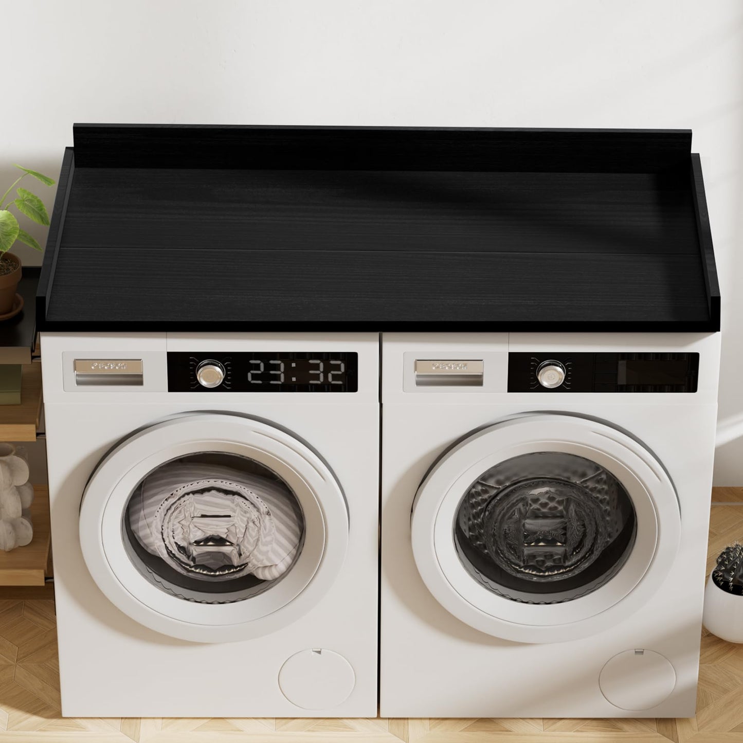 Washer Dryer Countertop, Washer Dryer Topper, Solid Wood Washers and Dryers Countertop, 54" Width x 27.5" Depth Laundry Countertop for Laundry Room Organization and Storage,Black