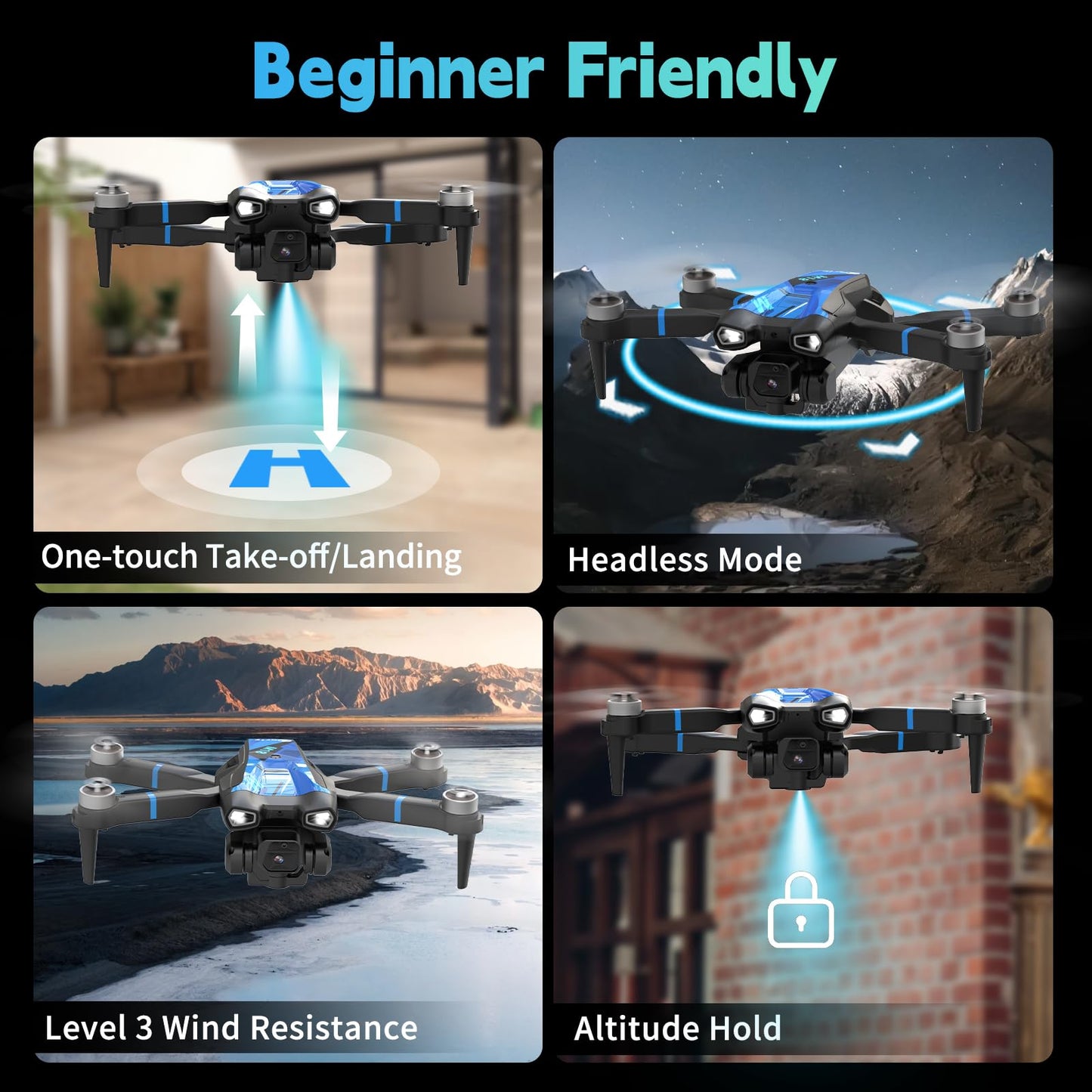 Morlyrctooy M18LCD Drone with 4K Camera for Adults Drone with Screen on Controller Brushless Motor Optical Flow Positioning Headless Mode One Key Takeoff/Landing RC Quadcopter for Beginners Adults Gifts