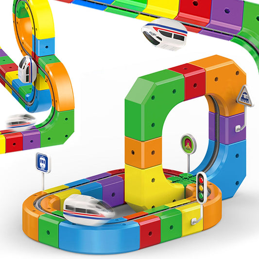 Electric Magnetic Train Track Sets,Building Toy Train Track，Magic Cars Sets,Gravity Defying 3D Embedded Layouts & Motorized Car,for 3 4 5 6 7+ Years Old Toddler Boys and Girls Birthday (51PCS-one car)