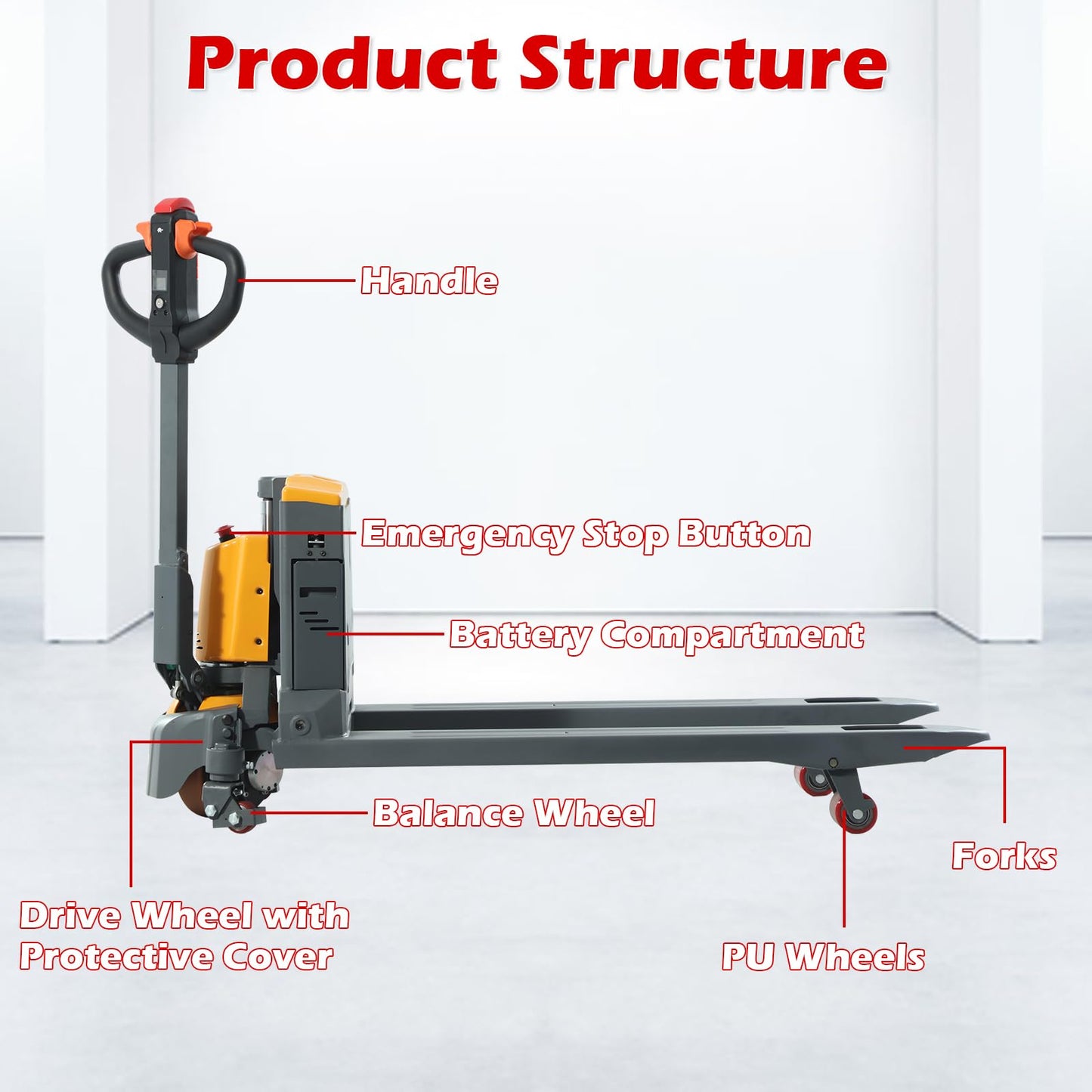 APOLLOLIFT 3300lb Capacity Electric Pallet Jack Truck, Lithium Powered Pallet Truck 48"x27" Forks Lift Jack with Extra Battery