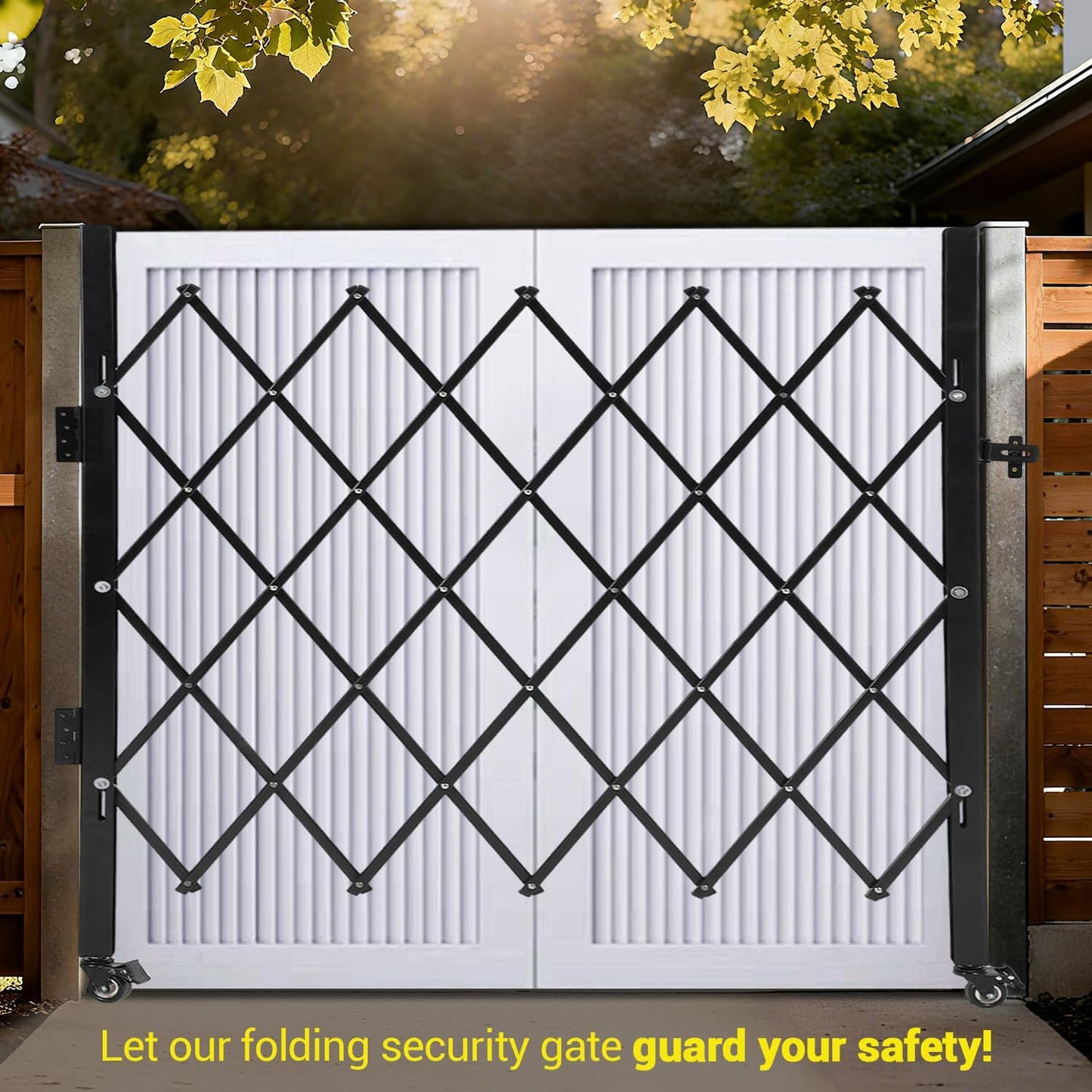 Heavy Duty Expandable Scissor Gate with Easy Lock for Garage & Garden Security