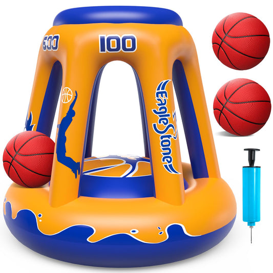 EagleStone Pool Basketball Hoop for Kids 4-8, 8-12 & Adults, 47" Inflatable Floating Basketball Hoop Pool with 3 Balls & Pump, Heavy-Duty Pool Toy for Summer Outdoor Water Games, Family & Party Fun