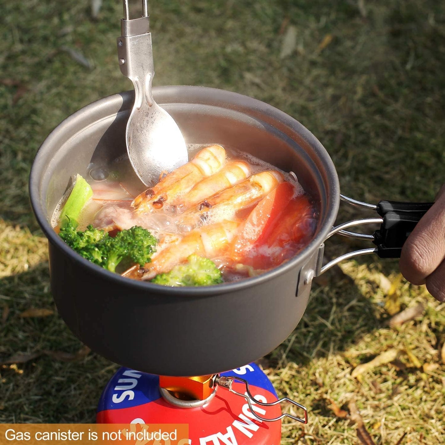 REDCAMP 19 PCS Camping Cookware Mess Kit Camping Gear Campfire Utensils Lightweight Stackable Pot Pan Bowls Soup Spoon with Storage Bag for Camping, Backpacking, Outdoor Cooking and Picnic, Black
