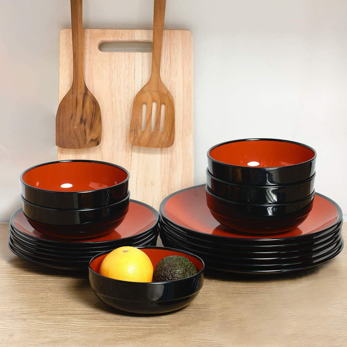 TP 38 oz Melamine Bowls Set for Ramen Pho Soup Pasta Salads, Set of 4 Large Japanese Bowls, Unbreakable Lightweight and Dishwasher Safe, Black and Red