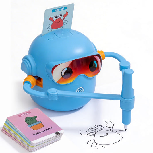 Drawing Robot for Kids – Rechargeable Automatic Robot with Motorized Arm, 100 Unique Drawing Cards & 16 Pens – Screen-Free STEM Toy with Music & Lights Ages 3+