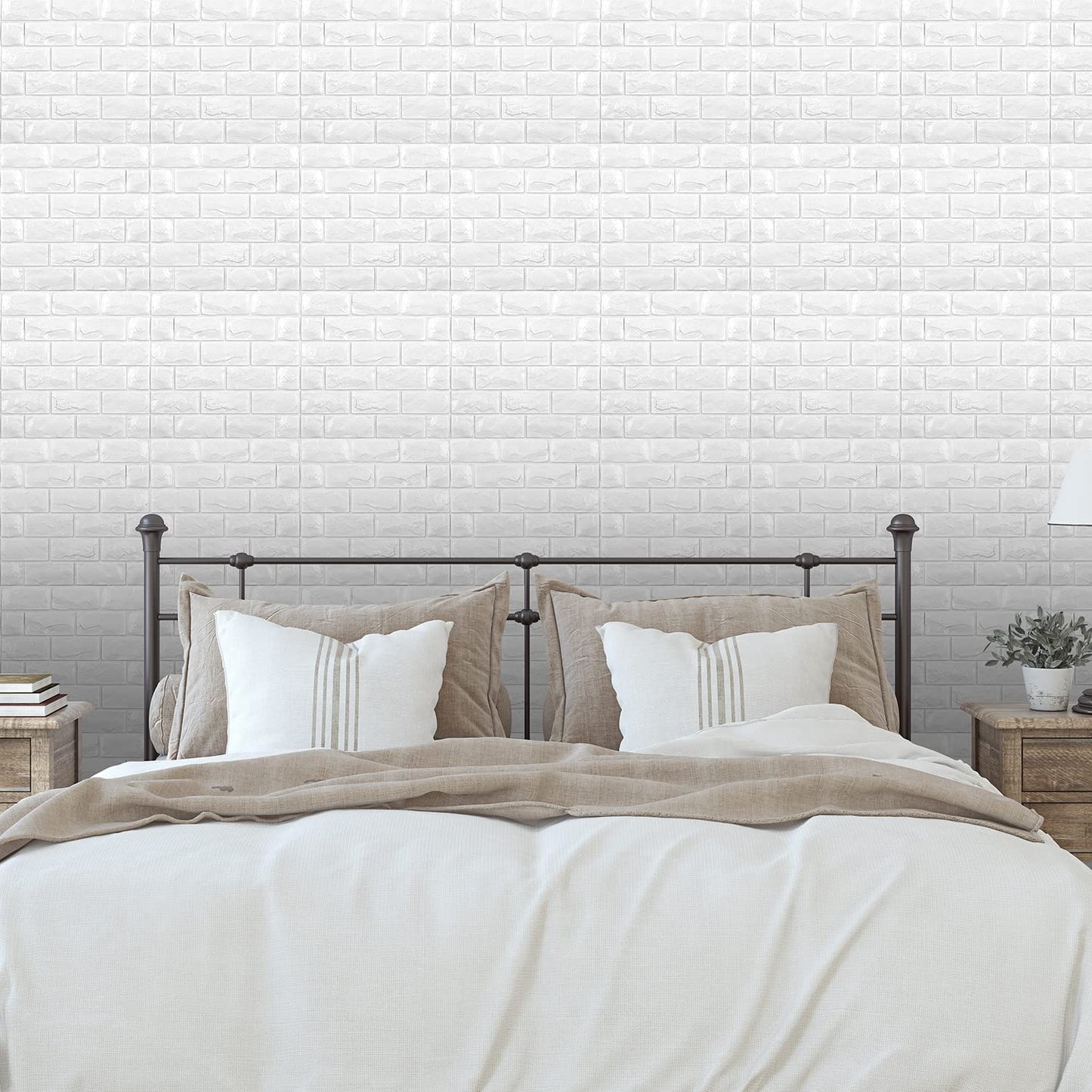 11PCS 3D Wall Panels Peel and Stick Faux Brick Wallpaper White Self Adhesive Foam Brick Paneling Faux Stone Wall Panels (11PCS, White)