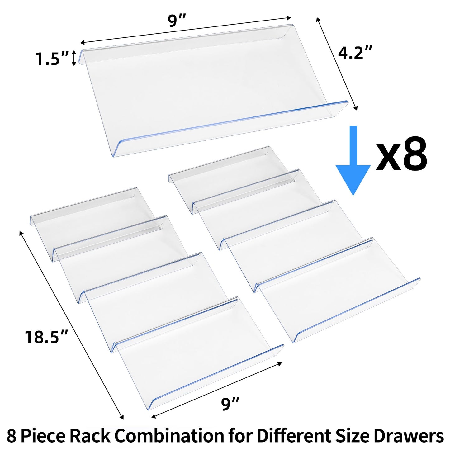 MIUKAA Clear Acrylic Spice Drawer Organizer, 4 Tier- 2 Set Expandable From 9" to 18" Seasoning Jars Drawers Insert, Kitchen Spice Rack Tray for Drawer/Countertop (Jars not included)