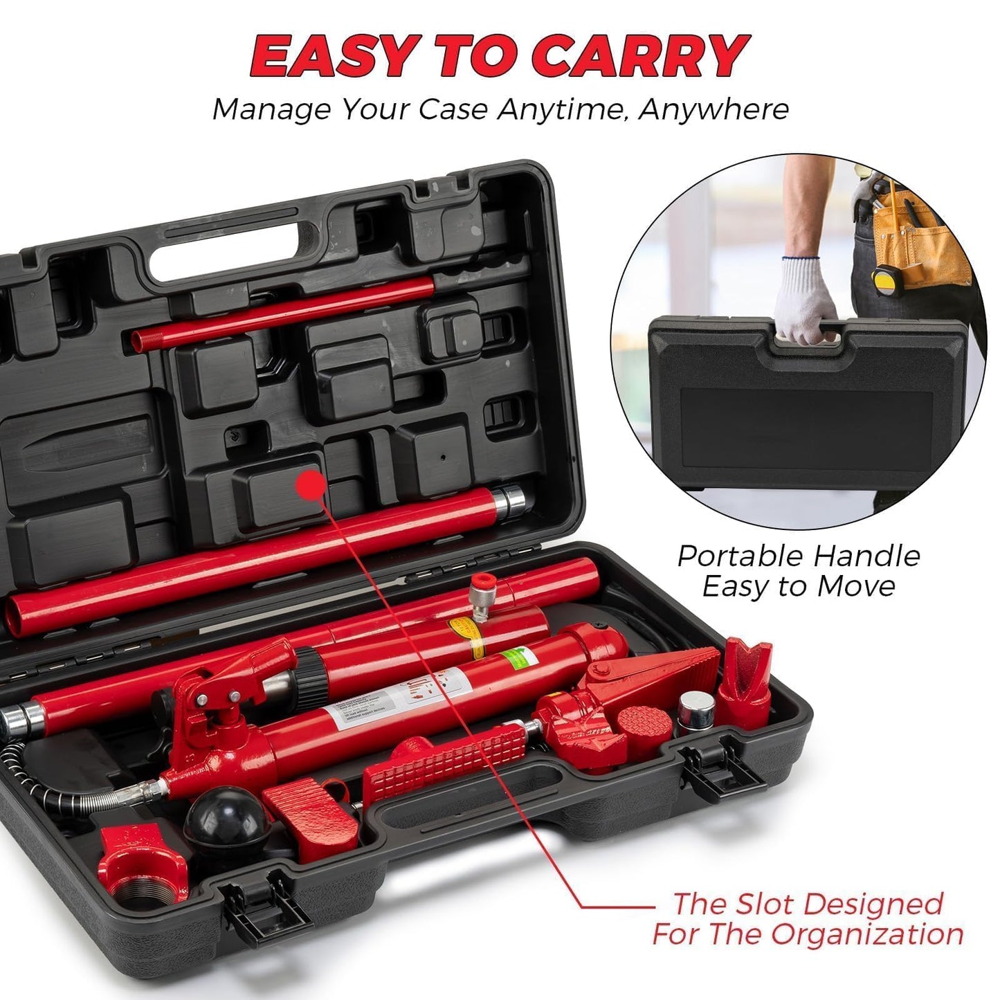 12 Ton Hydraulic Porta Power Kit, Heavy-Duty Frame Repair Tool Set with 4.6Ft Hose & Storage Case, 26,455 Lbs Capacity – Auto Body, Car, Truck & Garage Maintenance