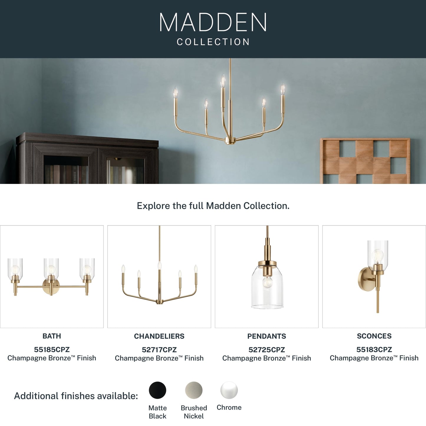 Kichler Madden 1-Light Mini Pendant Light Fixture with Clear Glass Shade in Champagne Bronze, Sloped Ceiling Compatible for Kitchen Island Hanging Lighting (15" x 7 "), 52725CPZ