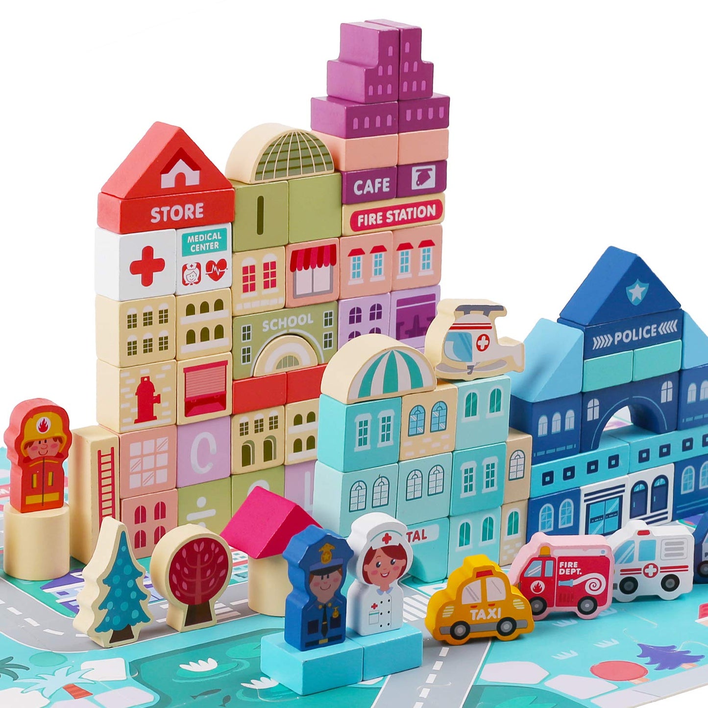 LENNYSTONE Wooden Building Blocks for Toddlers, Kids City Construction Stacking Creative Toys, Preschool Learning Education Block for Boys Girls Ages 2 3 4 5 (120 pcs)