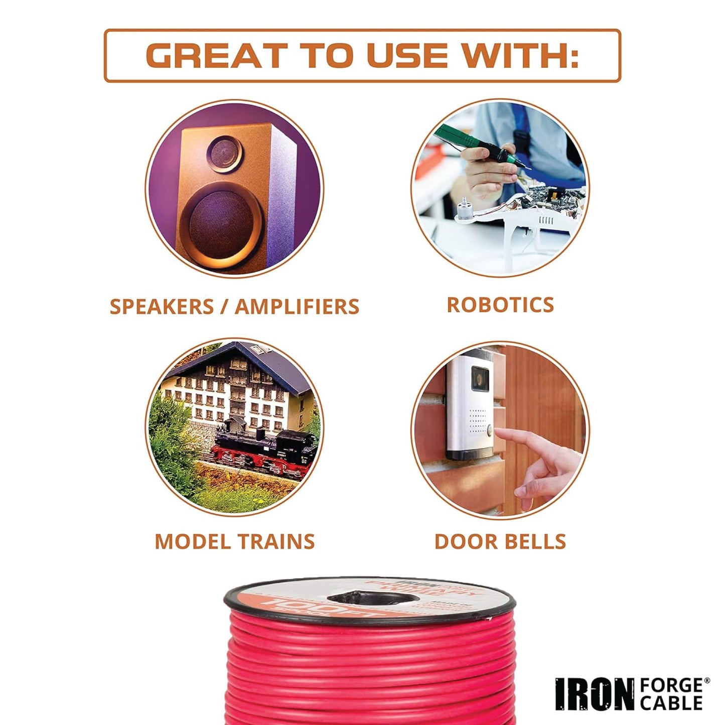Iron Forge Cable 2000 ft 18 Gauge Primary Automotive Wire - 10 Roll Assortment Pack - 200 Ft of Copper Clad Aluminum Wire per Roll - for Home or Automotive