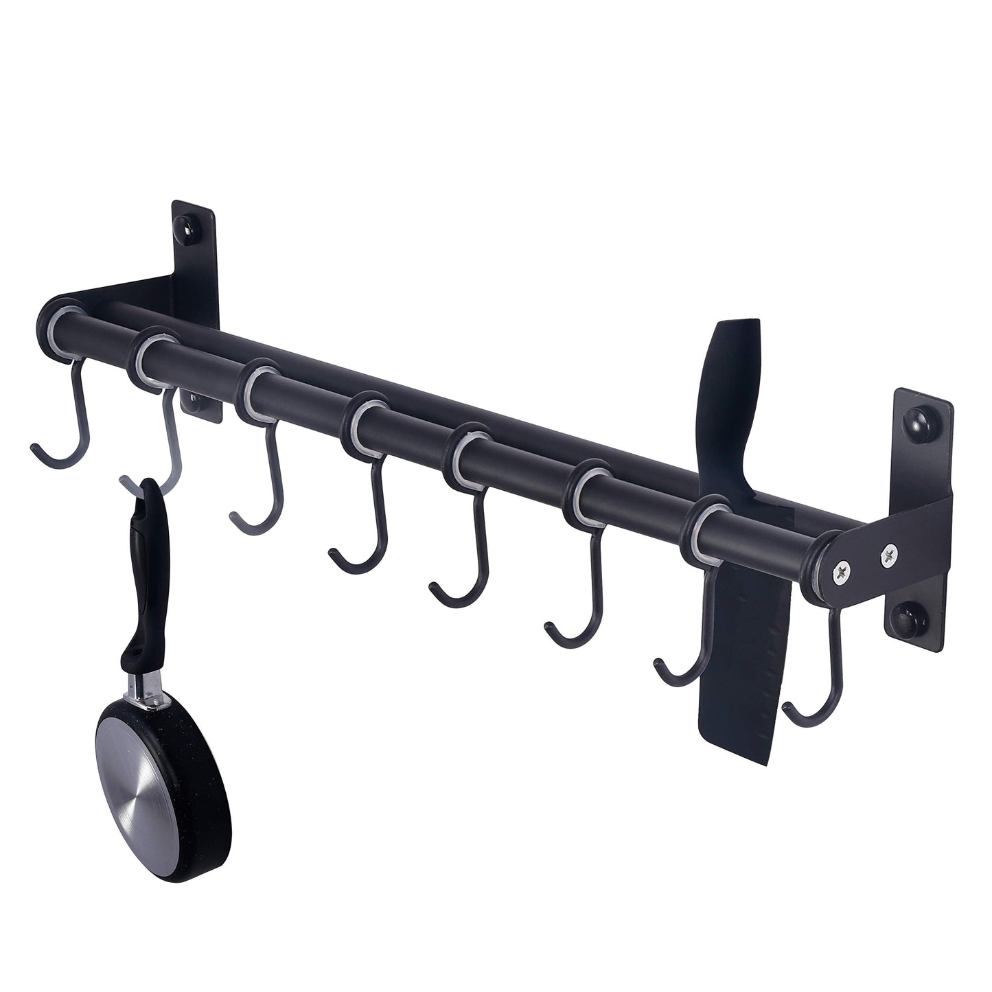 Dseap Pot Rack - Pots and Pans Hanging Rack Rail with 8 Hooks, Double Bars, Pot Hangers for Kitchen, Wall Mounted,Black