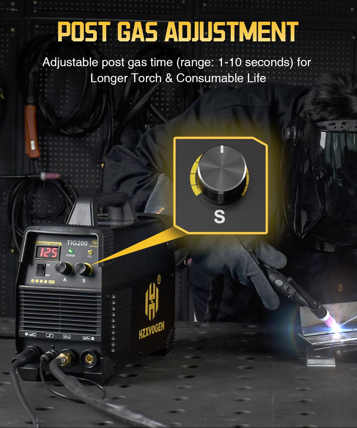H HZXVOGEN 200A TIG Welder, HF TIG/Stick 2 in 1 Welder Machine with Post Gas, 110V 220V Dual Voltage IGBT Inverter TIG Welding Machine(TIG200)