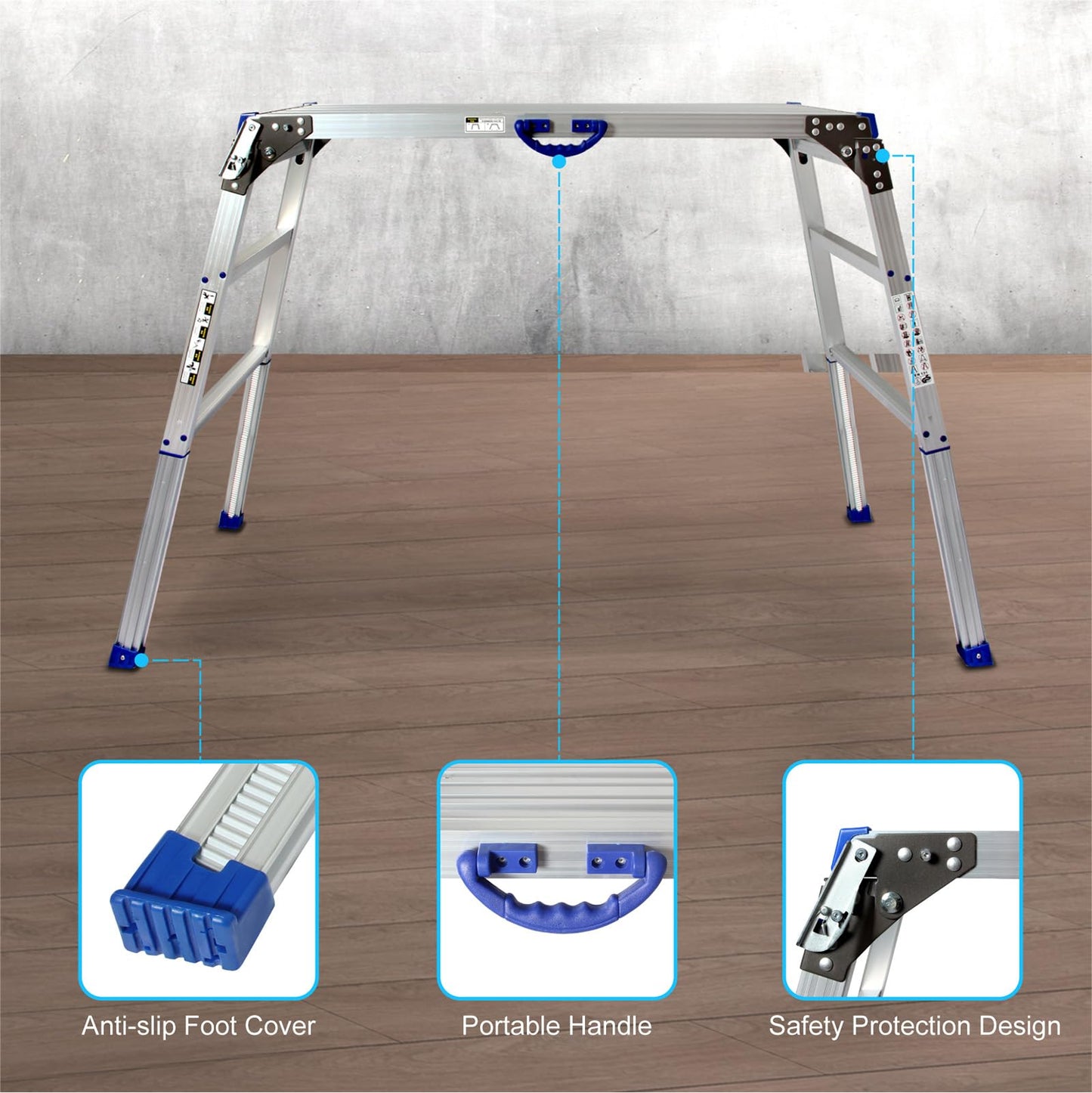 LEADALLWAY Work Platform 39"x12",50 Gear Adjustable Height 25 to 35 inches Portable Folding Aluminum Step Ladder of Capacity 330 Lbs Heavy Duty