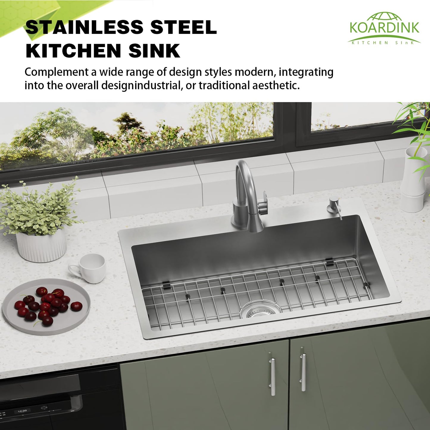 Kitchen And Bar Sink, 27x18 Inch Stainless Steel Drop In Modern Single Bowl Topmount Kitchen And Bar Sink Combo-SS Grid,Spoon Rest,Drain Strainer Set Compatibility With Various Kitchen&Bar Style