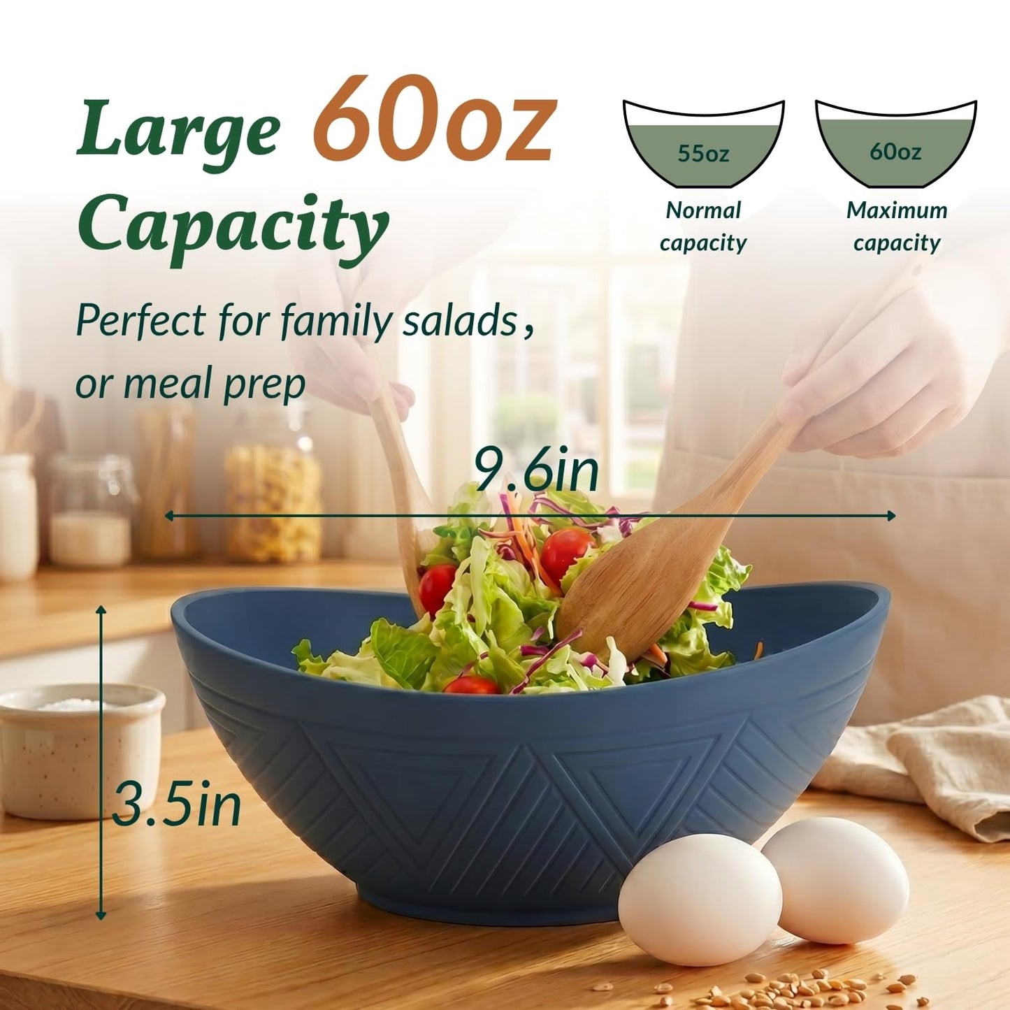 Homienly 60oz Wheat Straw Bowls Set of 6 Salad Bowls Large Popcorn Bowl Unbreakable Serving Bowls Microwave & Dishwasher Safe Bowl Set Centerpiece Bowls for Kitchen, Party, Decor, Camping (Multi)