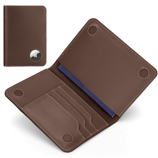 ALLIVE Passport Holder for Travel, Genuine Leather Passport Holder with AirTag Slot, Magnetic Closure, RFID Blocking Passport Cover Travel Wallet for Women Men, Travel Essentials Gifts (Coffee Brown)