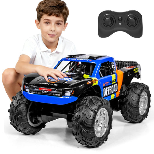 KB KAIBO Q205 1:12 Large Amphibious Remote Control Car - Waterproof RC Monster Truck with Waterproof Controller & 2 Modular Batteries for 60+ Min Play, 7.4V 4WD All Terrain Toy for Kids Adults-Blue