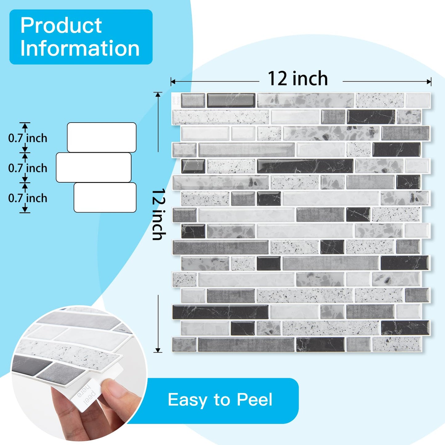 Art3d 10-Sheet Heavy-Duty Peel and Stick Backsplash, Waterproof Wall Tiles Stick on Kitchen Backsplash Living Space, Carrara Grey