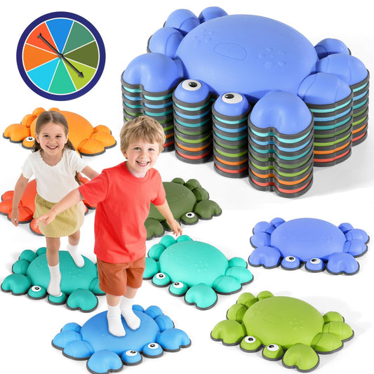 TOPNEW Crab Stepping Stones for Kids, 8PCS Non-Slip Toddler Stepping Stones for Promoting Children's Balance Coordination Skills, Obstacle Courses Sensory Toys Outdoor Indoor Play for Kids 3+