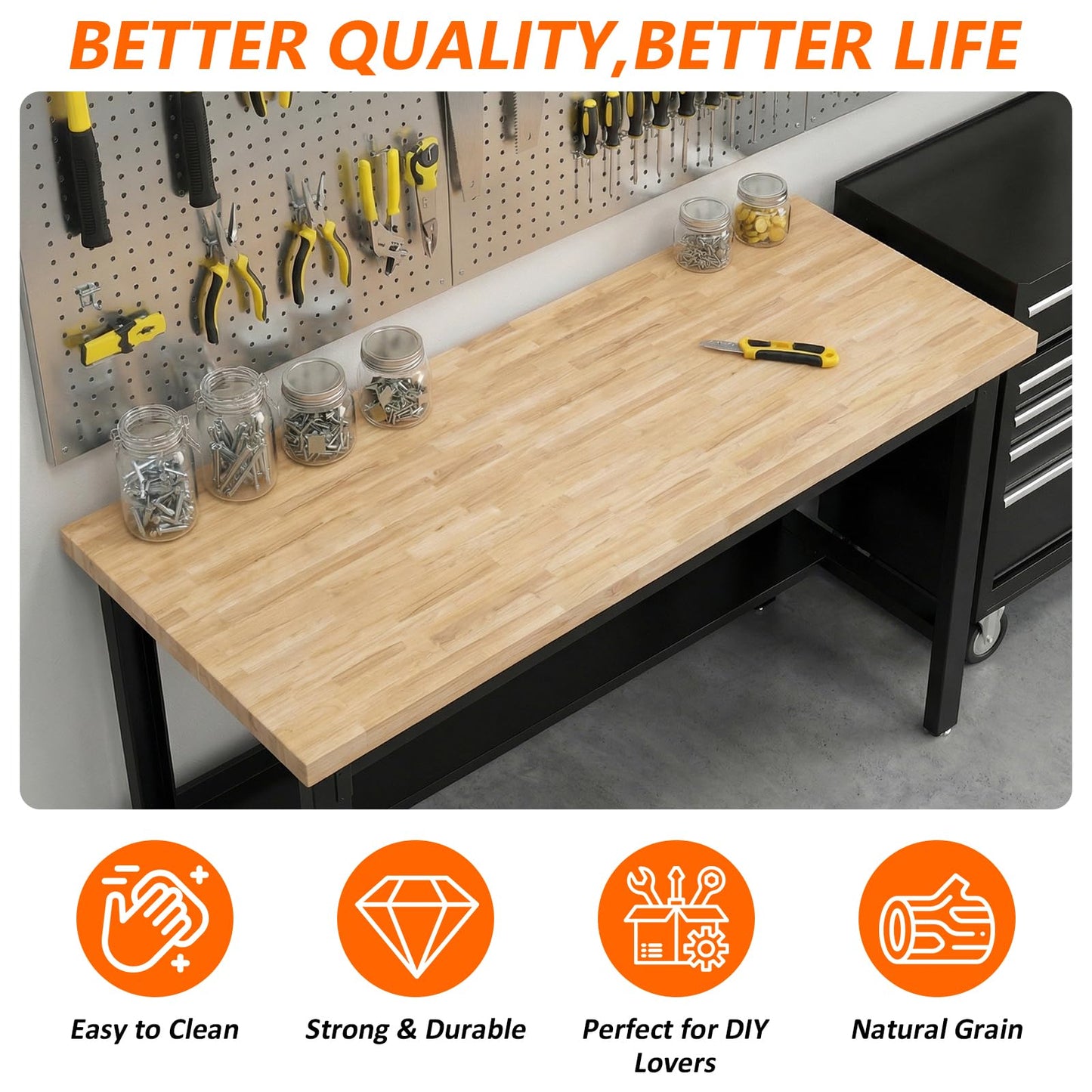 Solid Wood Butcher Block Countertop - 5ft Unfinished Birch Slab Counter Top Wooden Table Desk Top for DIY Kitchen Island, Workbench, Washer Dryer, Coffee Bar Table，60"x25"x1.5"
