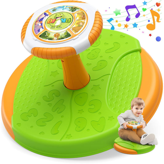 HYES Dinosaur Sit and Spin Toys for Toddlers 1-3 Boys, 360° Toddler Spinning Seat with LED Lights and Music, Sensory Toys Birthday for Kids 3-5