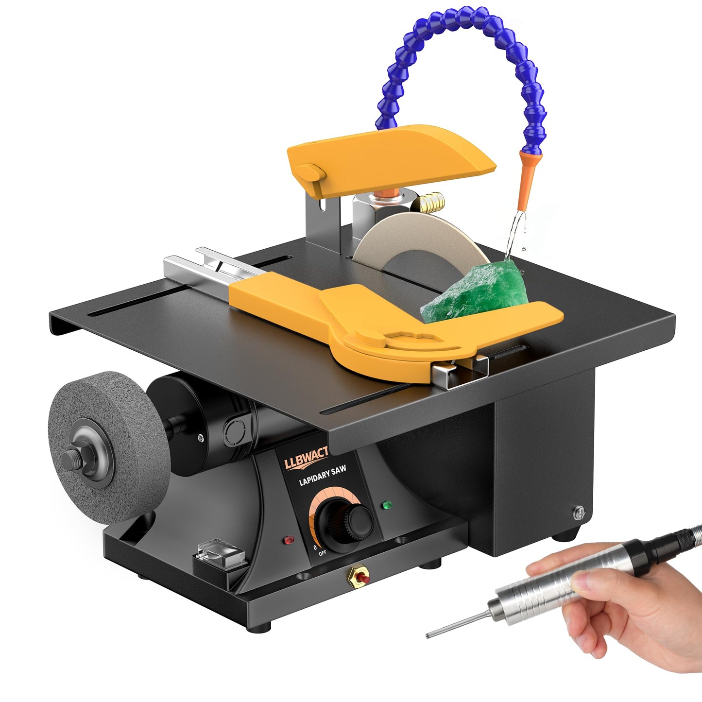 LLBWACT 350W Lapidary Saw Benchtop Cutting&Engraving Machine,Variable Speed 0-10000 RPM with Water Cooling,Complete Kit for Wood Acrylic Stone Metal,Includes Diamond Blades,Flex Shaft,Polishing Wheels