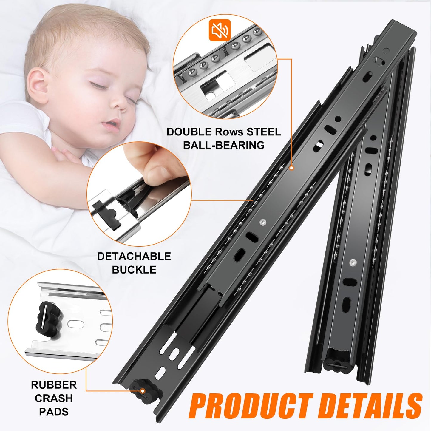 12 inch Drawer Slides 4 Pairs (8pcs) 3 fold Full Extension Side Mount Cabinet Drawer Glides 12" Black Cabinet Rails for Dresser, Cabinet, Kitchen,Trash Can, Wardrobe 100 LB Capacity