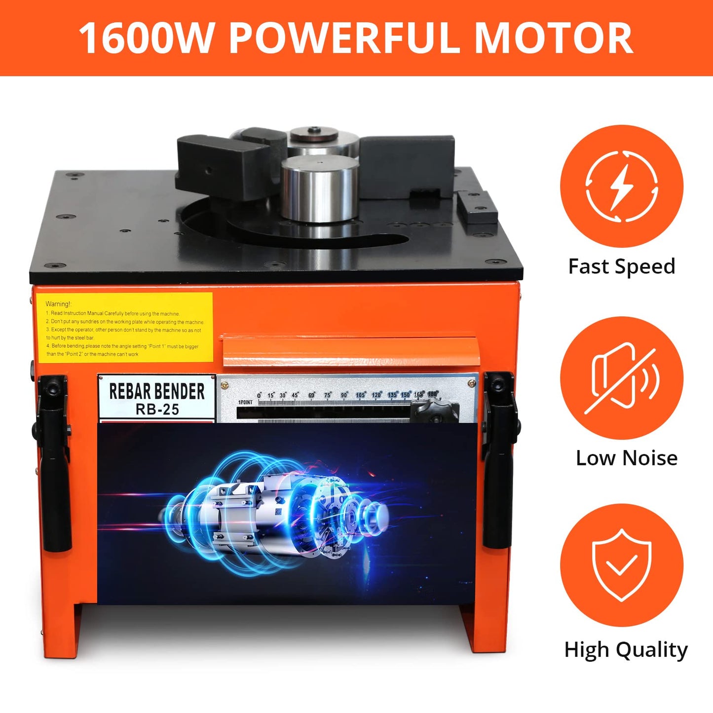 1600W Rebar Bender, 19.5"l x 17"w x 15"h, Electric Rebar Bending Machine with Foot Pedal and Handle, 0°-180° Adjustable Bending Angle, 6-7 Seconds Fast Bending Speed for 1/4" to 1" Steel Bar, Port